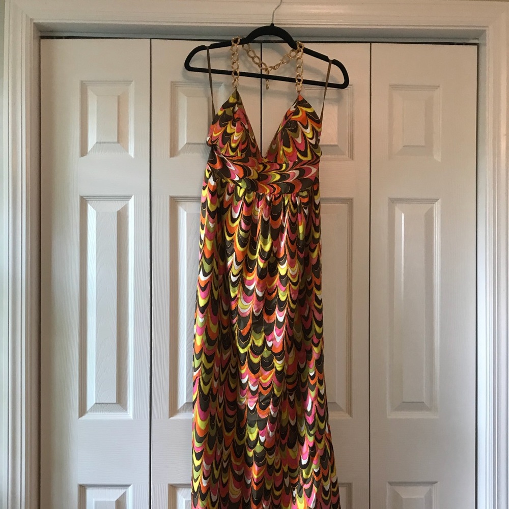 Milly Size 8 Gold Chain Halter Maxi Dress